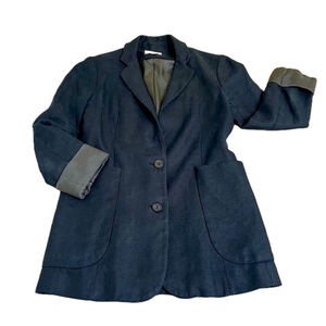 ARITZIA Wilfred Linen Blazer, Relaxed Fit, Dark Teal Blue, Size 4